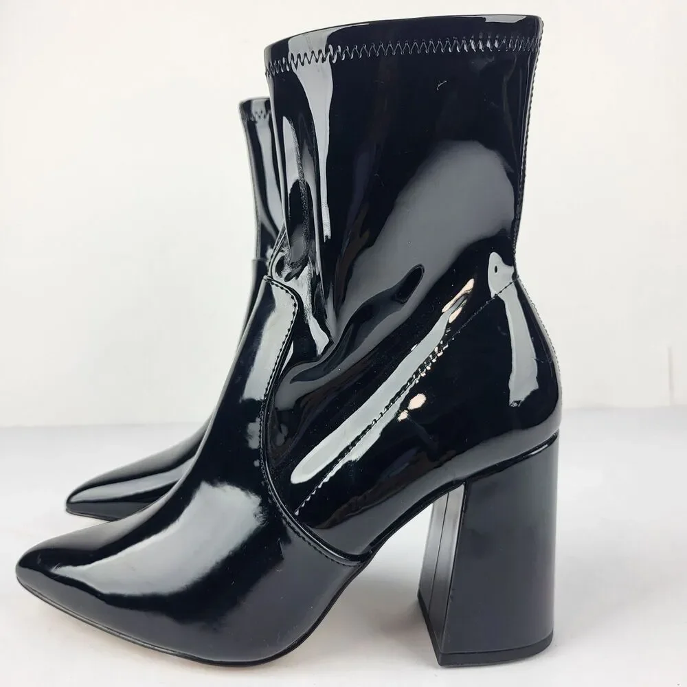 Abound Billie Women's Boot Black Faux Patent Leather Heeled Pointed Toe 7M